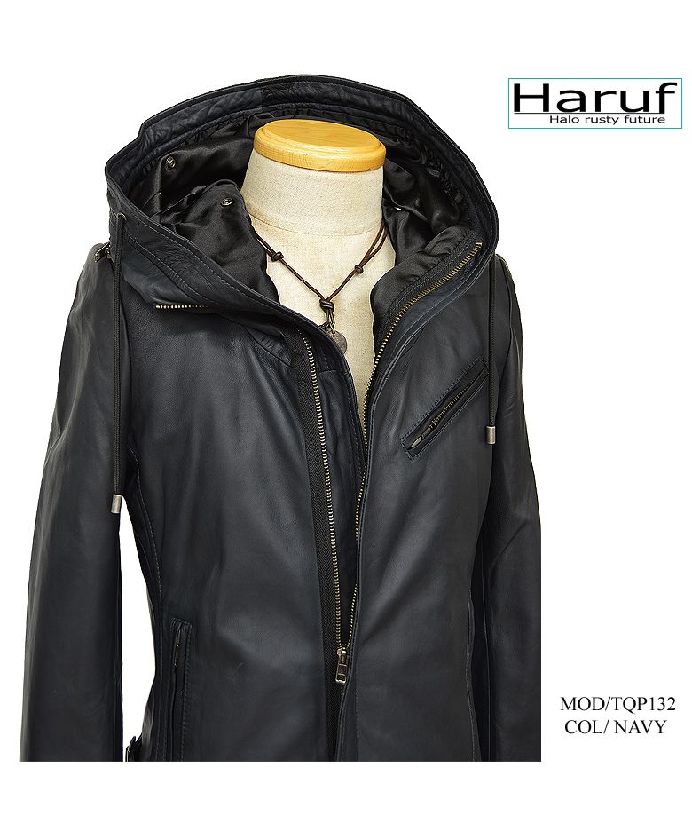 Hanuf ブラック レザージャケット Haruf Leather Jacket Riders Jacket Leather Jacket Men's Genuine Leathe