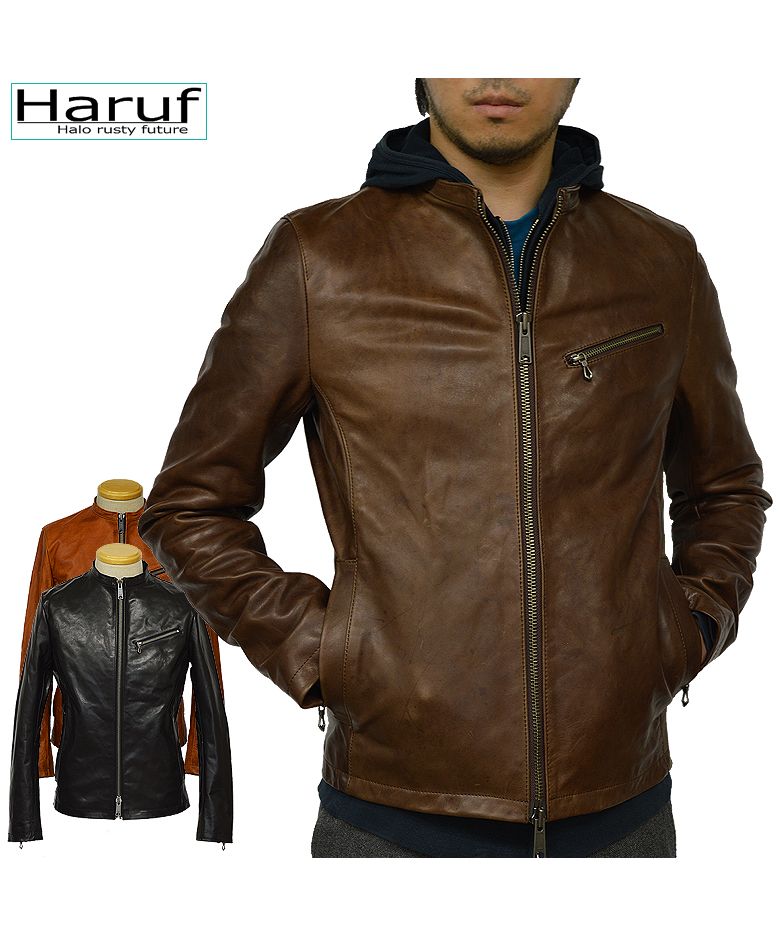 ハルフ Haruf 本革 レザージャケット シングルライダースジャケット 革ジャン メンズ ホースハイド 馬革 秋冬 US192H,ブラウン