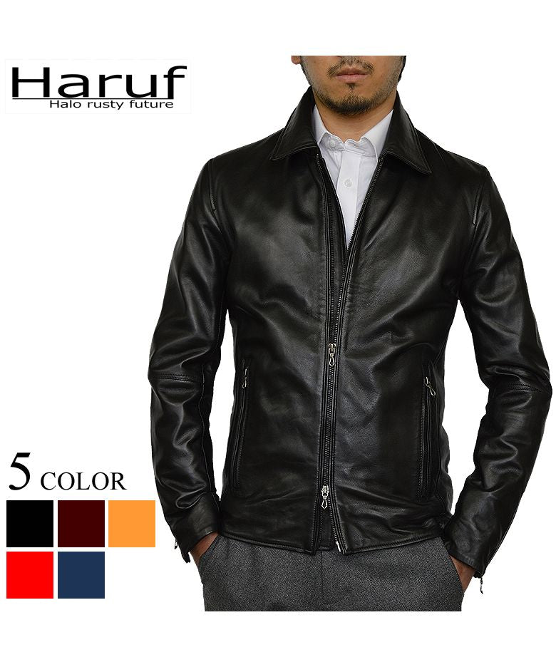 ハルフ Haruf 革ジャン レザージャケット ライダースジャケット メンズ 本革 ラムレザー 羊革 レザーコート レザーブルゾン シンプル メンズアウター 秋冬 WL03,ブラック