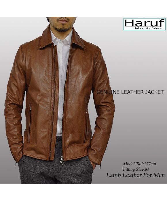 Haruf Leather Jacket Rider Jacket Men's Genuine Leather Lamb Leather S