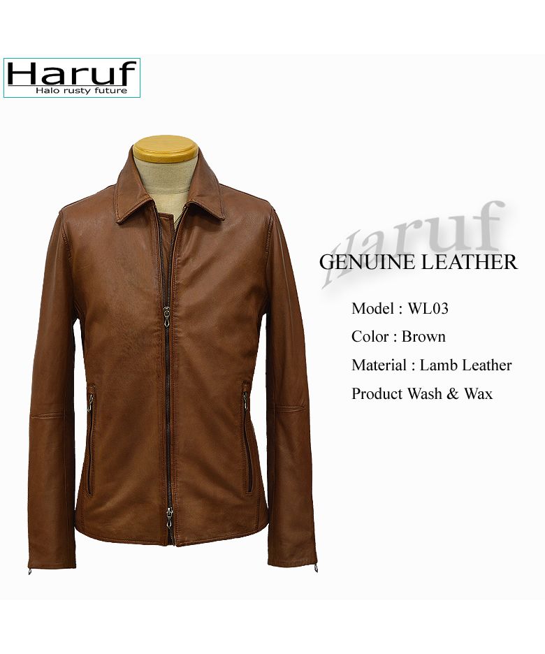 Haruf Leather Jacket Rider Jacket Men's Genuine Leather Lamb Leather S