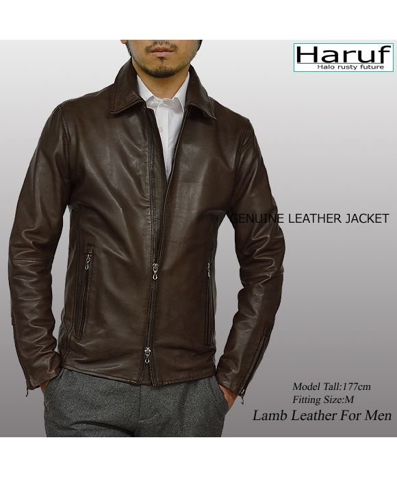 Haruf Leather Jacket Rider Jacket Men's Genuine Leather Lamb Leather S