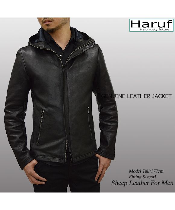 ハルフ Haruf レザージャケット 革ジャン メンズ 本革 シングルライダース フード マウンテンパーカー 大きいサイズ メンズアウター 秋冬 春 FD1