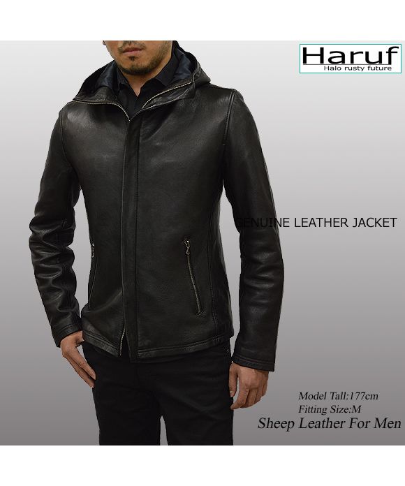 ハルフ Haruf レザージャケット 革ジャン メンズ 本革 シングルライダース フード マウンテンパーカー 大きいサイズ メンズアウター 秋冬 春 FD1
