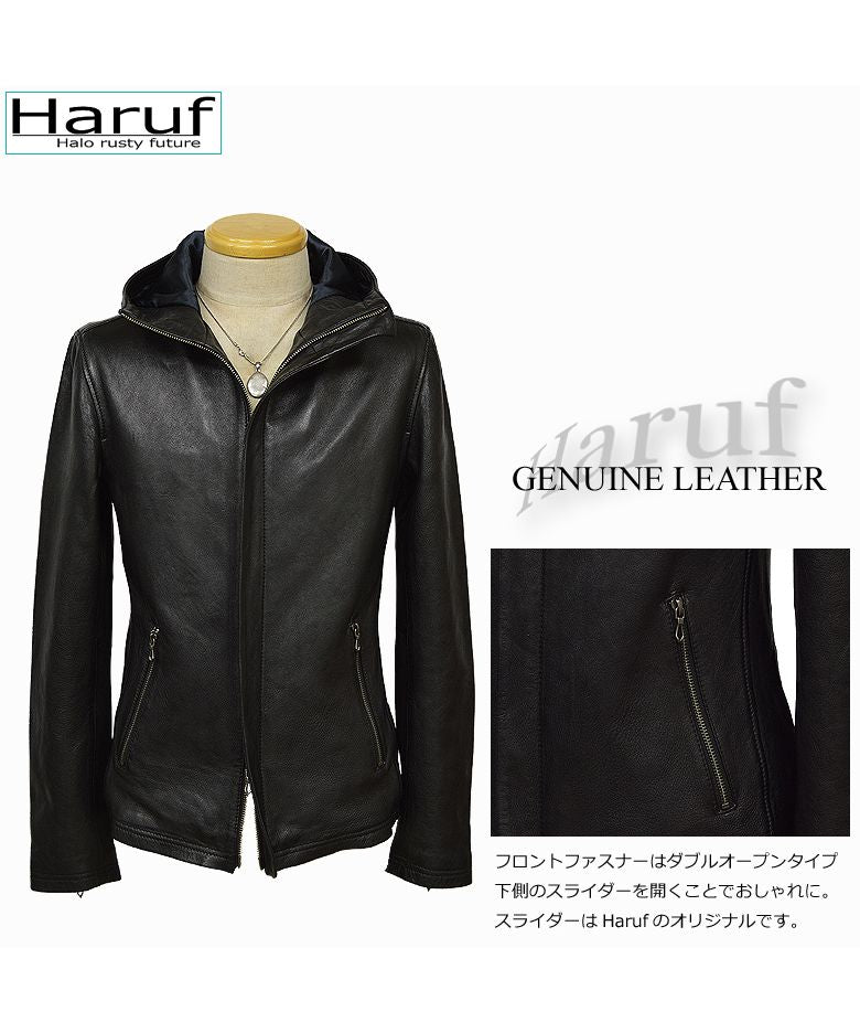 ハルフ Haruf レザージャケット 革ジャン メンズ 本革 シングルライダース フード マウンテンパーカー 大きいサイズ メンズアウター 秋冬 春 FD1