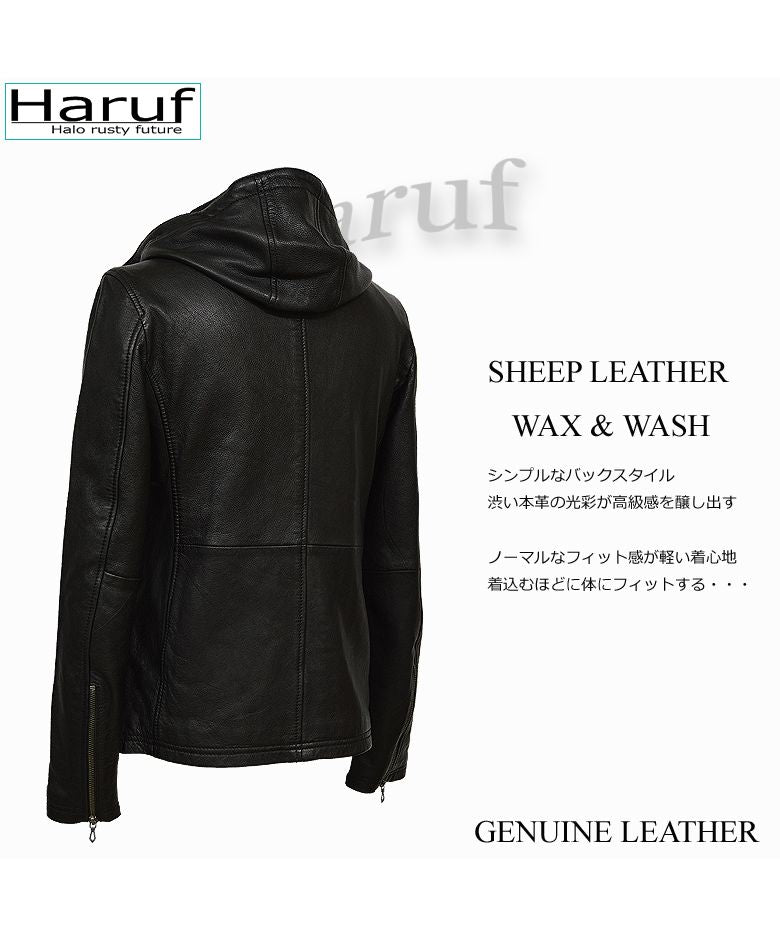 ハルフ Haruf レザージャケット 革ジャン メンズ 本革 シングルライダース フード マウンテンパーカー 大きいサイズ メンズアウター 秋冬 春 FD1