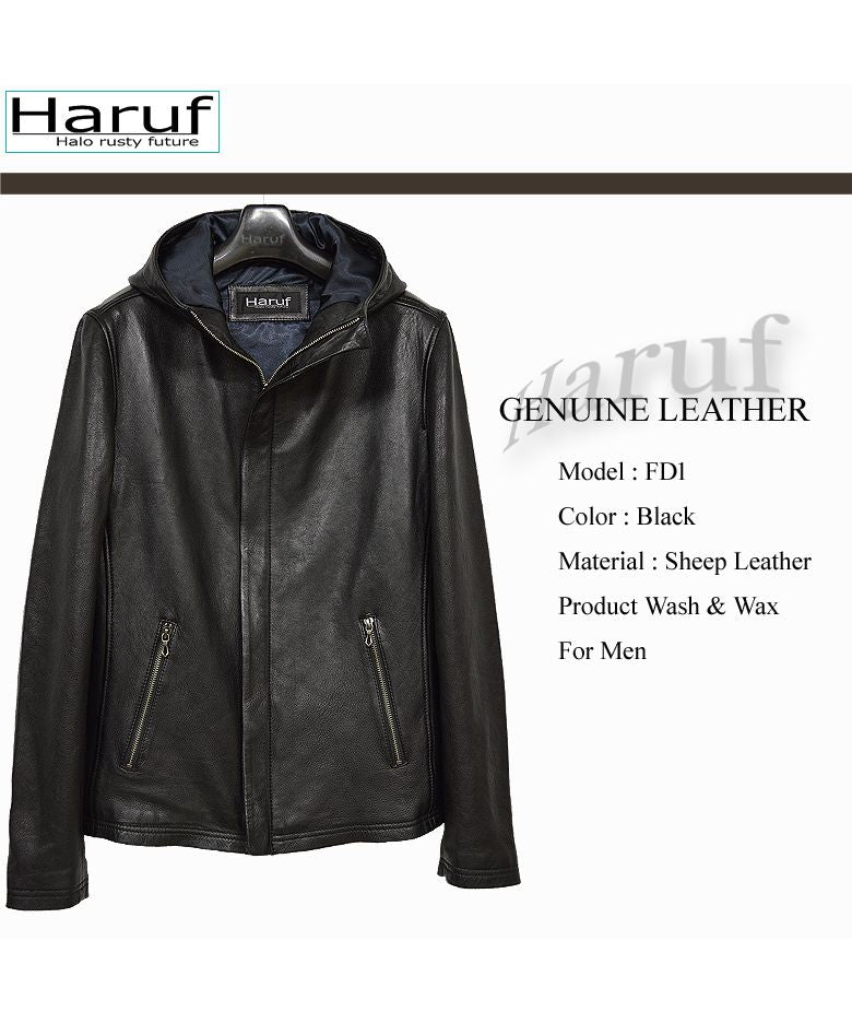 ハルフ Haruf レザージャケット 革ジャン メンズ 本革 シングルライダース フード マウンテンパーカー 大きいサイズ メンズアウター 秋冬 春 FD1