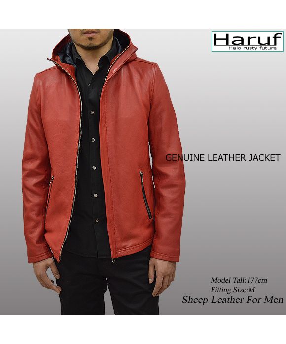 ハルフ Haruf レザージャケット 革ジャン メンズ 本革 シングルライダース フード マウンテンパーカー 大きいサイズ メンズアウター 秋冬 春 FD1