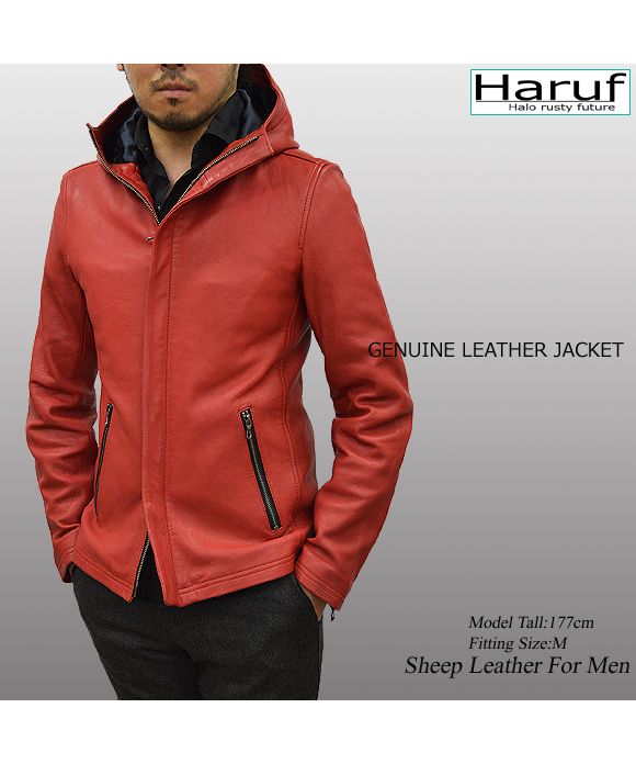 ハルフ Haruf レザージャケット 革ジャン メンズ 本革 シングルライダース フード マウンテンパーカー 大きいサイズ メンズアウター 秋冬 春 FD1