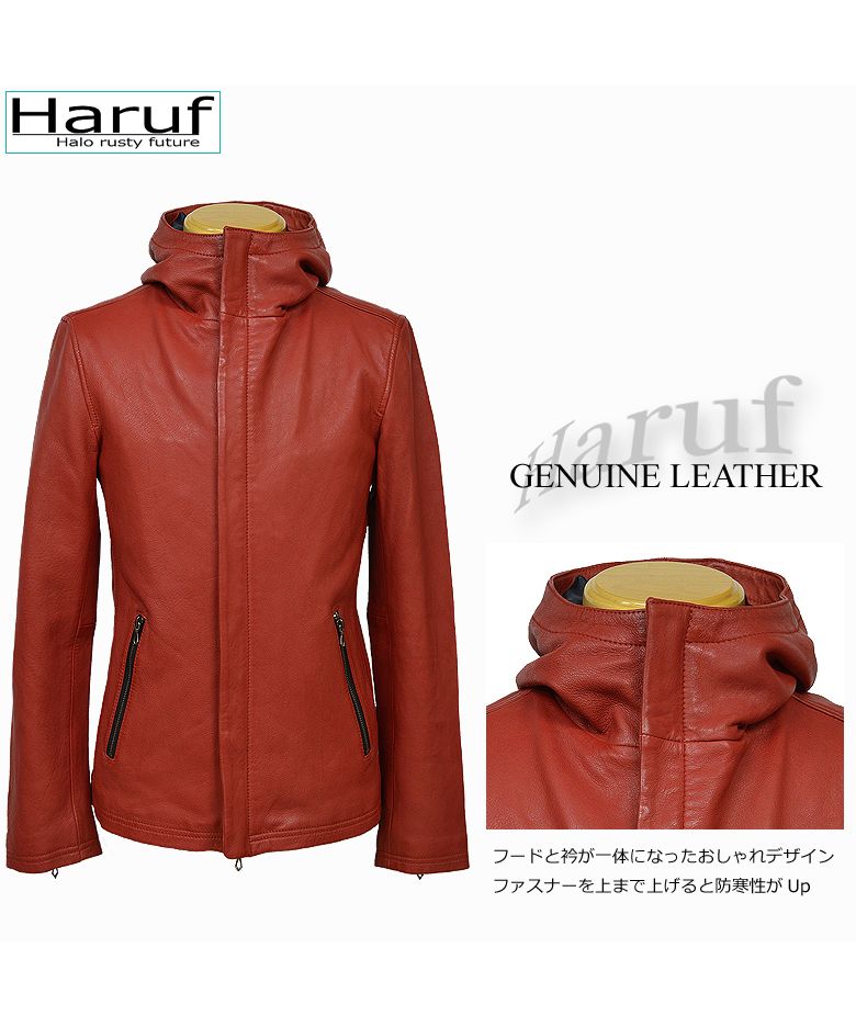 ハルフ Haruf レザージャケット 革ジャン メンズ 本革 シングルライダース フード マウンテンパーカー 大きいサイズ メンズアウター 秋冬 春 FD1