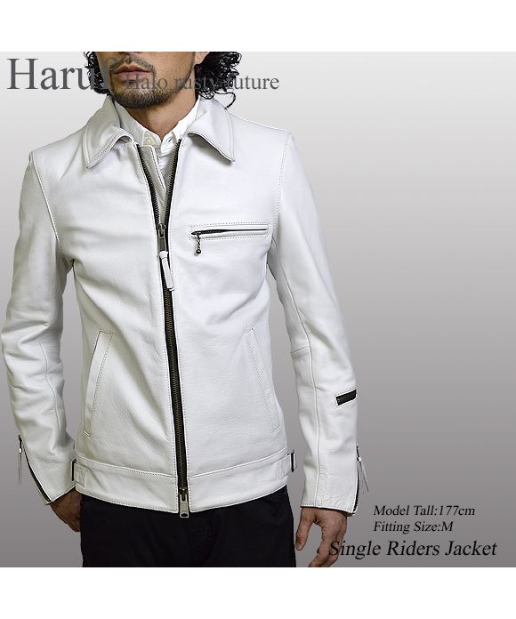 HARU品‼️ホワイト＆ブラックオリジナル Haruf Leather Jacket Genuine Leather Single Riders Hooded Mountain Par