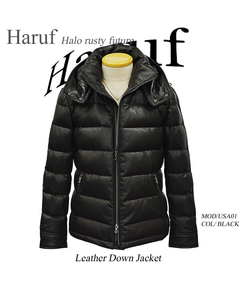 Haruf レザーダウンジャケット US119 NAV M 革ジャン ライダースジャケット 本革 レザージャケット ダウン