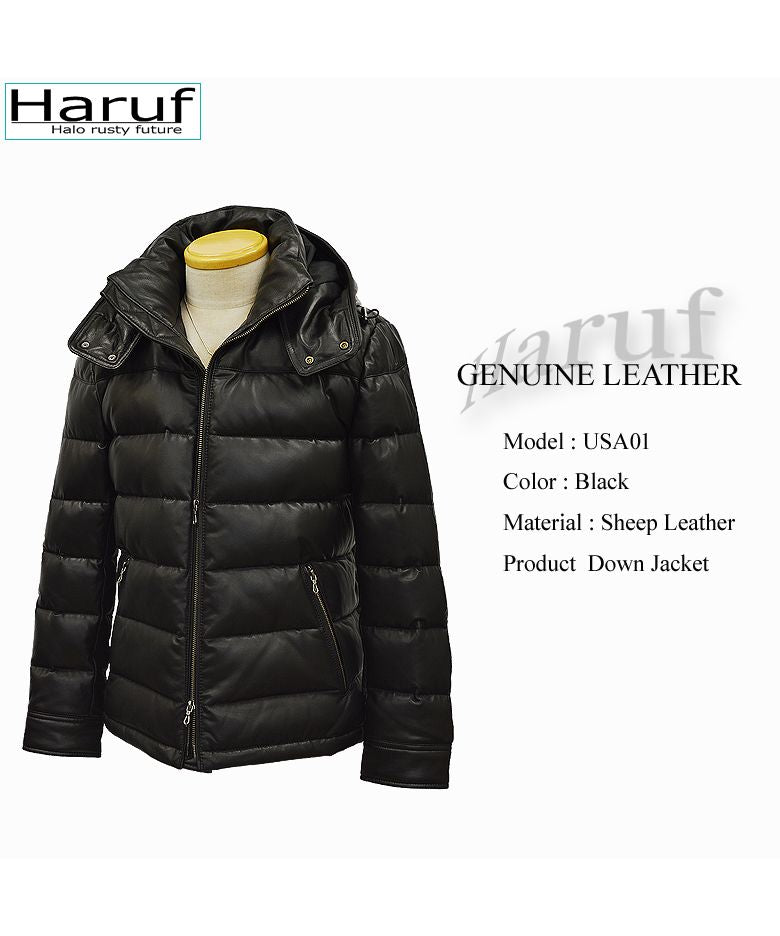 Haruf Down Jacket Down Coat Men's Genuine Leather Leather Jacket Fall Winter black black Camel brown US01