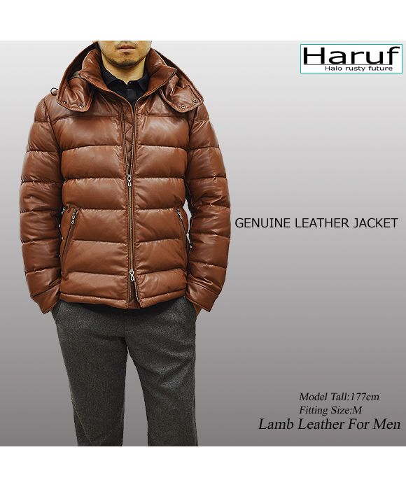 Haruf Down Jacket Down Coat Men's Genuine Leather Leather Jacket Fall Winter black black Camel brown US01