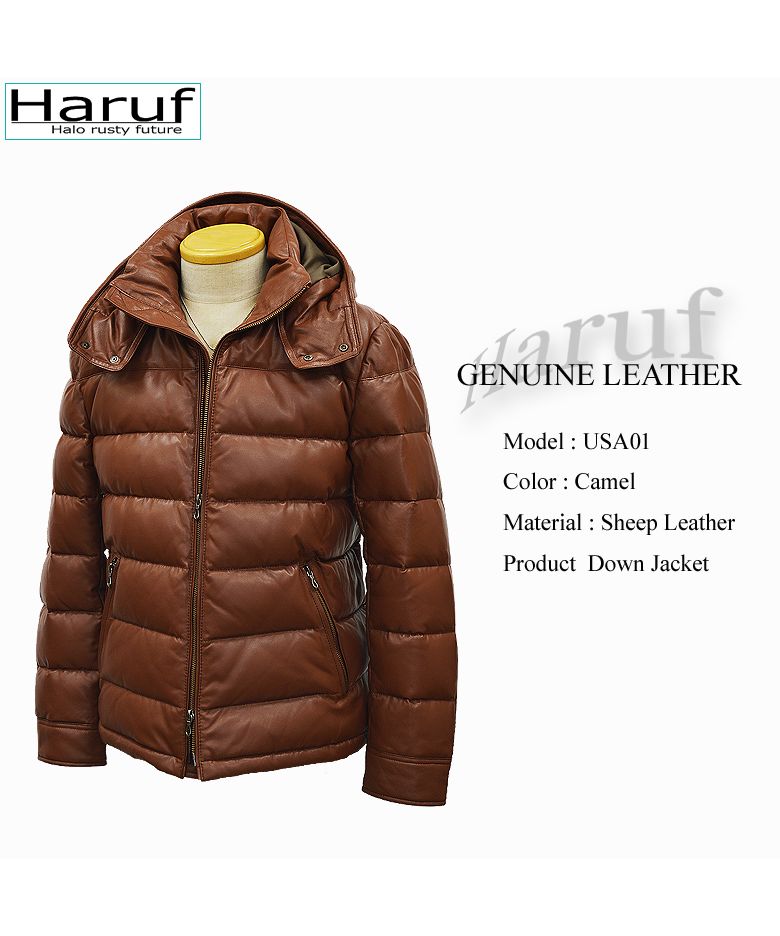 Haruf Down Jacket Down Coat Men's Genuine Leather Leather Jacket Fall Winter black black Camel brown US01