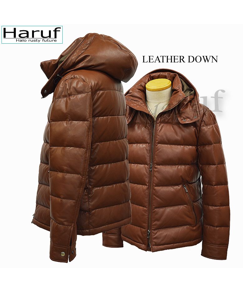 Haruf Down Jacket Down Coat Men's Genuine Leather Leather Jacket Fall Winter black black Camel brown US01