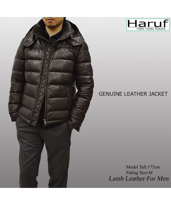 Haruf Down Jacket Down Coat Men's Genuine Leather Leather Jacket Fall Winter black black Camel brown US01