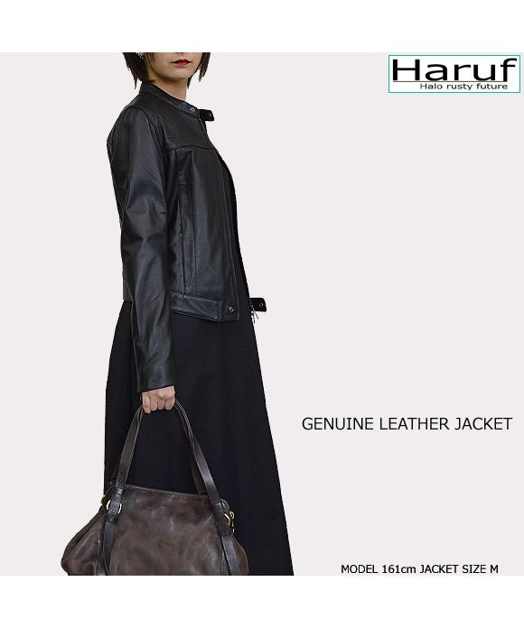 ハルフ Haruf 本革 レザージャケット ライダースジャケット 革ジャン レディース シンプル かわいい ラムレザー 羊革 ブラック 黒 グレー ベージュ 秋 冬 319