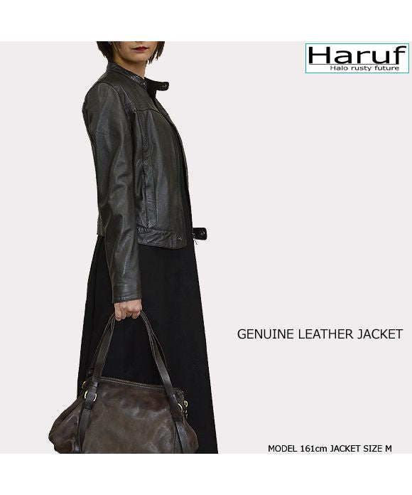 ハルフ Haruf 本革 レザージャケット ライダースジャケット 革ジャン レディース シンプル かわいい ラムレザー 羊革 ブラック 黒 グレー ベージュ 秋 冬 319
