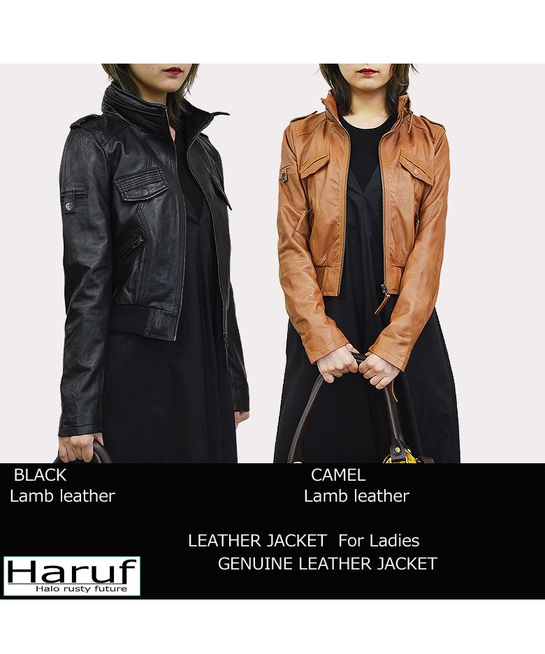 ハルフ Haruf 本革 革ジャン レディース レザージャケット シングルライダース ラムレザージャケット 羊革 かわいい レディースアウター 秋冬 PD069