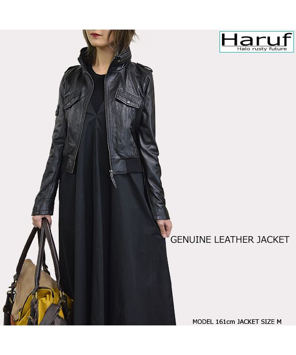 ハルフ Haruf 本革 革ジャン レディース レザージャケット シングルライダース ラムレザージャケット 羊革 かわいい レディースアウター 秋冬 PD069