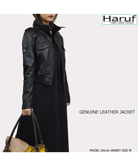 ハルフ Haruf 本革 革ジャン レディース レザージャケット シングルライダース ラムレザージャケット 羊革 かわいい レディースアウター 秋冬 PD069