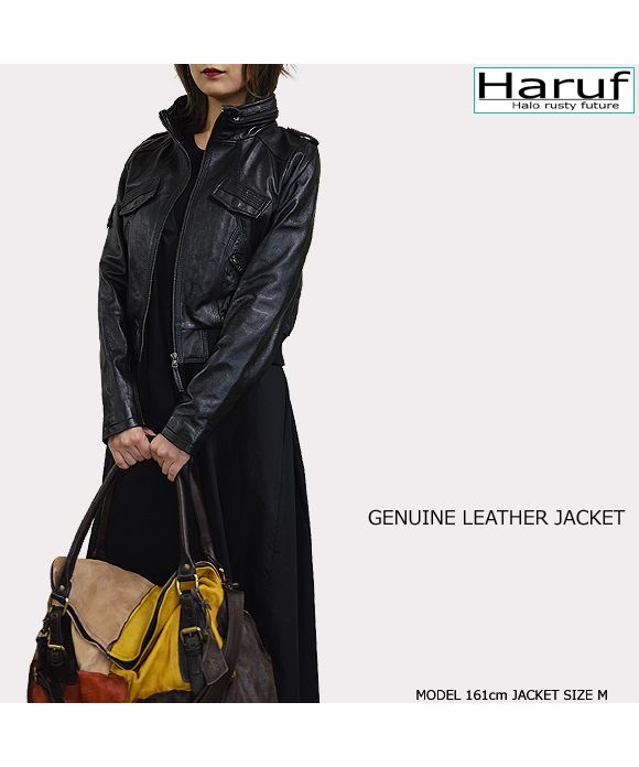 Haruf Genuine Leather Jacket Women's Leather Jacket Single Riders Lamb