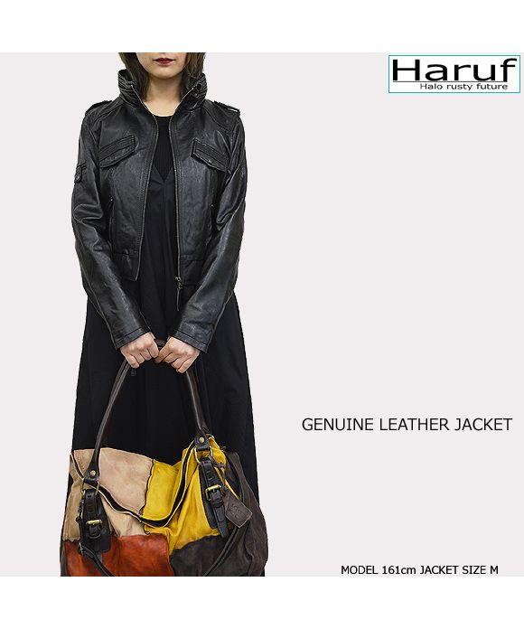 ハルフ Haruf 本革 革ジャン レディース レザージャケット シングルライダース ラムレザージャケット 羊革 かわいい レディースアウター 秋冬 PD069