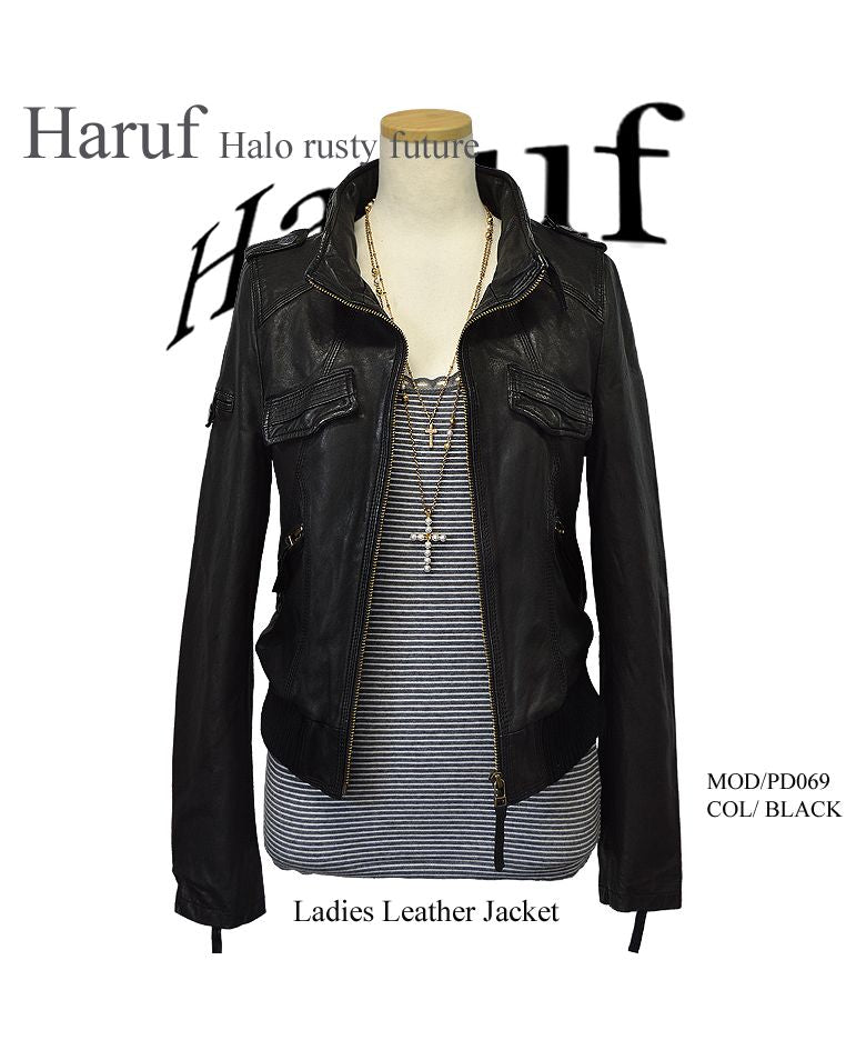 ハルフ Haruf 本革 革ジャン レディース レザージャケット シングルライダース ラムレザージャケット 羊革 かわいい レディースアウター 秋冬 PD069
