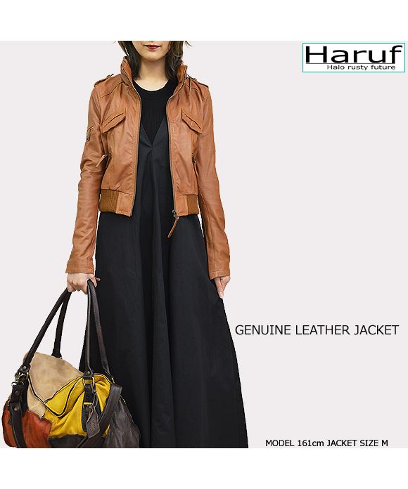 Haruf Genuine Leather Jacket Women's Leather Jacket Single Riders Lamb
