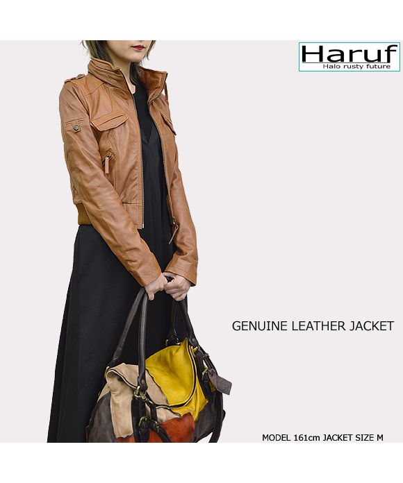 ハルフ Haruf 本革 革ジャン レディース レザージャケット シングルライダース ラムレザージャケット 羊革 かわいい レディースアウター 秋冬 PD069