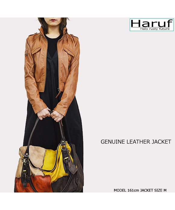 ハルフ Haruf 本革 革ジャン レディース レザージャケット シングルライダース ラムレザージャケット 羊革 かわいい レディースアウター 秋冬 PD069