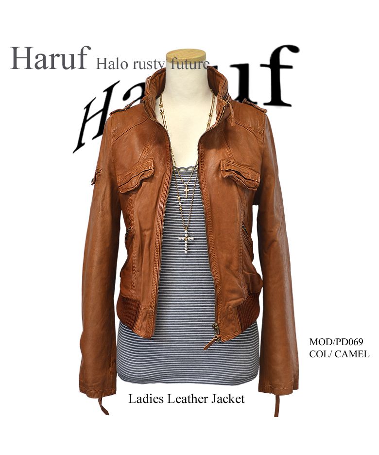 ハルフ Haruf 本革 革ジャン レディース レザージャケット シングルライダース ラムレザージャケット 羊革 かわいい レディースアウター 秋冬 PD069