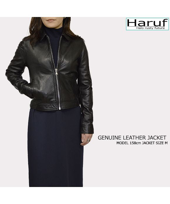 ハルフ Haruf レザージャケット シングルライダースジャケット 革ジャン レディース 本革 ラムレザー 羊革 シンプル ライダース シングル レディースアウター 春 秋冬 SL