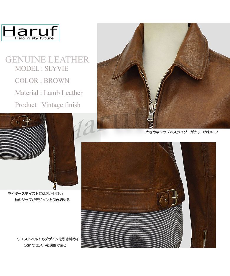 ハルフ Haruf レザージャケット シングルライダースジャケット 革ジャン レディース 本革 ラムレザー 羊革 シンプル ライダース シングル レディースアウター 春 秋冬 SL