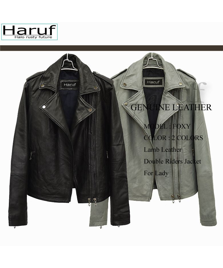 ハルフ Haruf レザージャケット ダブルライダースジャケット 革ジャン レディース 本革 ラムレザー 羊革 シンプル ライダース ダブル レディースアウター 春 秋冬 FOXY