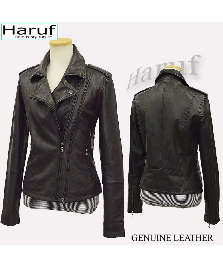 ハルフ Haruf レザージャケット ダブルライダースジャケット 革ジャン レディース 本革 ラムレザー 羊革 シンプル ライダース ダブル レディースアウター 春 秋冬 FOXY