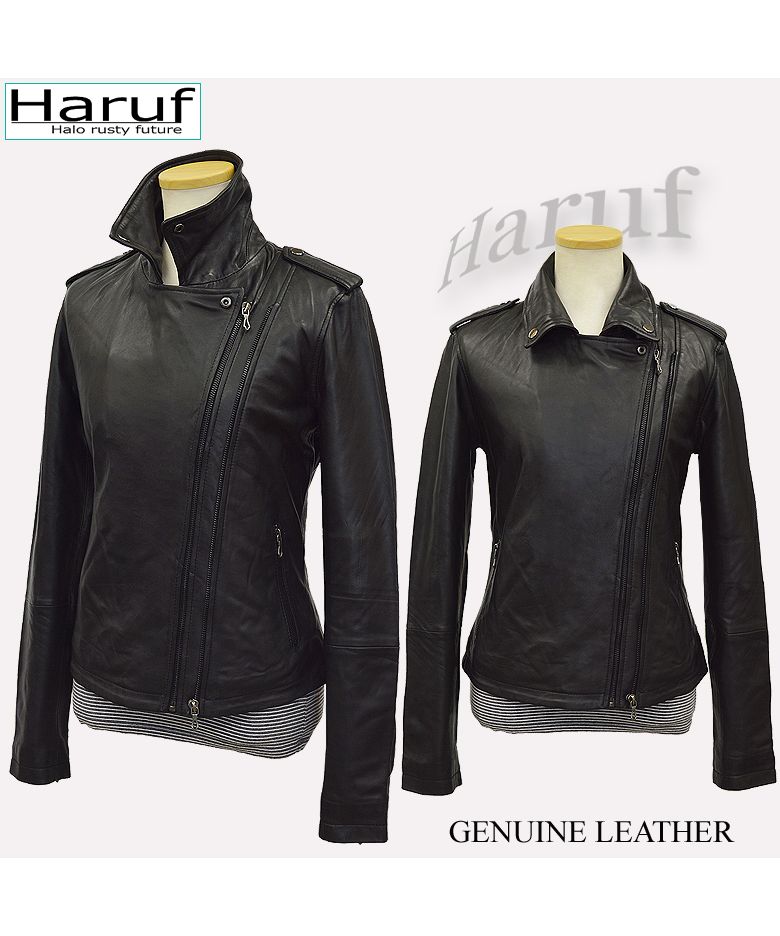 ハルフ Haruf レザージャケット ダブルライダースジャケット 革ジャン レディース 本革 ラムレザー 羊革 シンプル ライダース ダブル レディースアウター 春 秋冬 FOXY