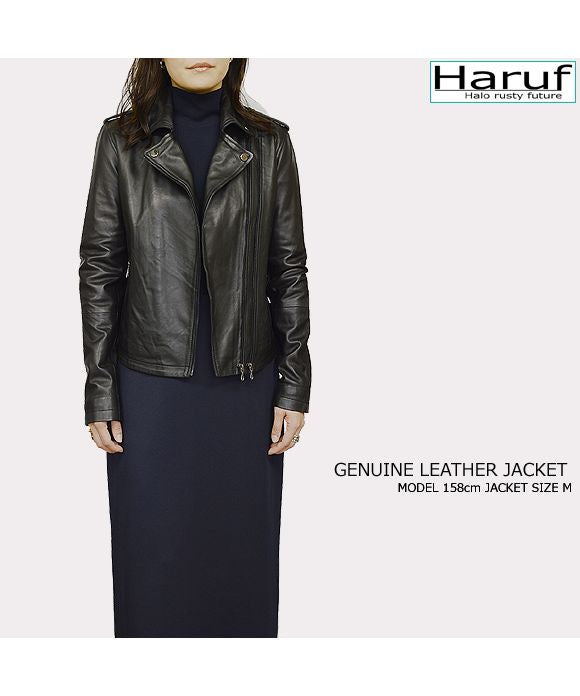 ハルフ Haruf レザージャケット ダブルライダースジャケット 革ジャン レディース 本革 ラムレザー 羊革 シンプル ライダース ダブル レディースアウター 春 秋冬 FOXY