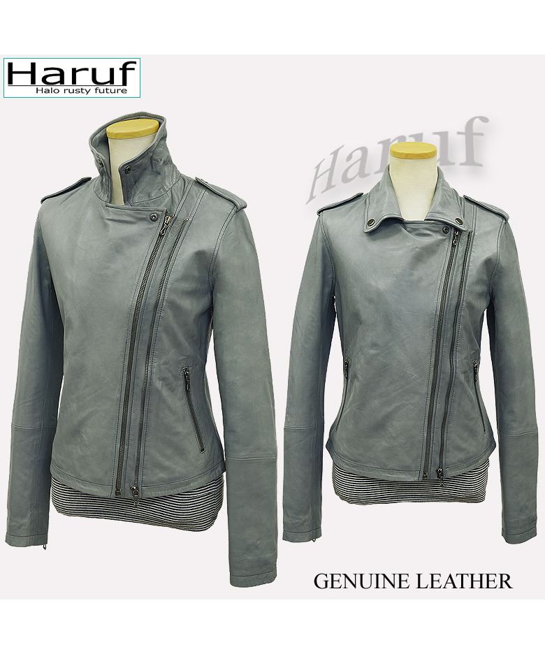 ハルフ Haruf レザージャケット ダブルライダースジャケット 革ジャン レディース 本革 ラムレザー 羊革 シンプル ライダース ダブル レディースアウター 春 秋冬 FOXY