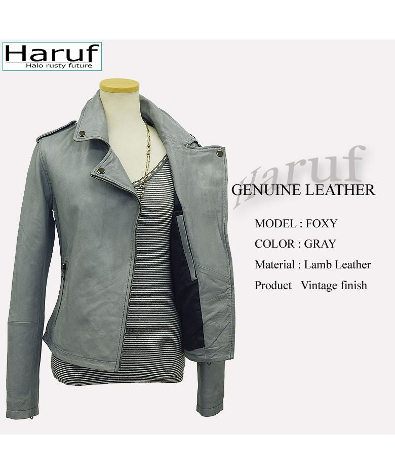ハルフ Haruf レザージャケット ダブルライダースジャケット 革ジャン レディース 本革 ラムレザー 羊革 シンプル ライダース ダブル レディースアウター 春 秋冬 FOXY