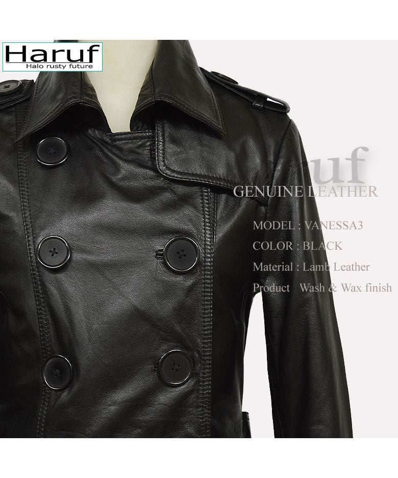 ハルフ Haruf トレンチコート レザーコート レディース 本革 レザージャケット 革ジャン ラムレザー 革コート シンプル レディースロングコート 秋冬 VANESSA3