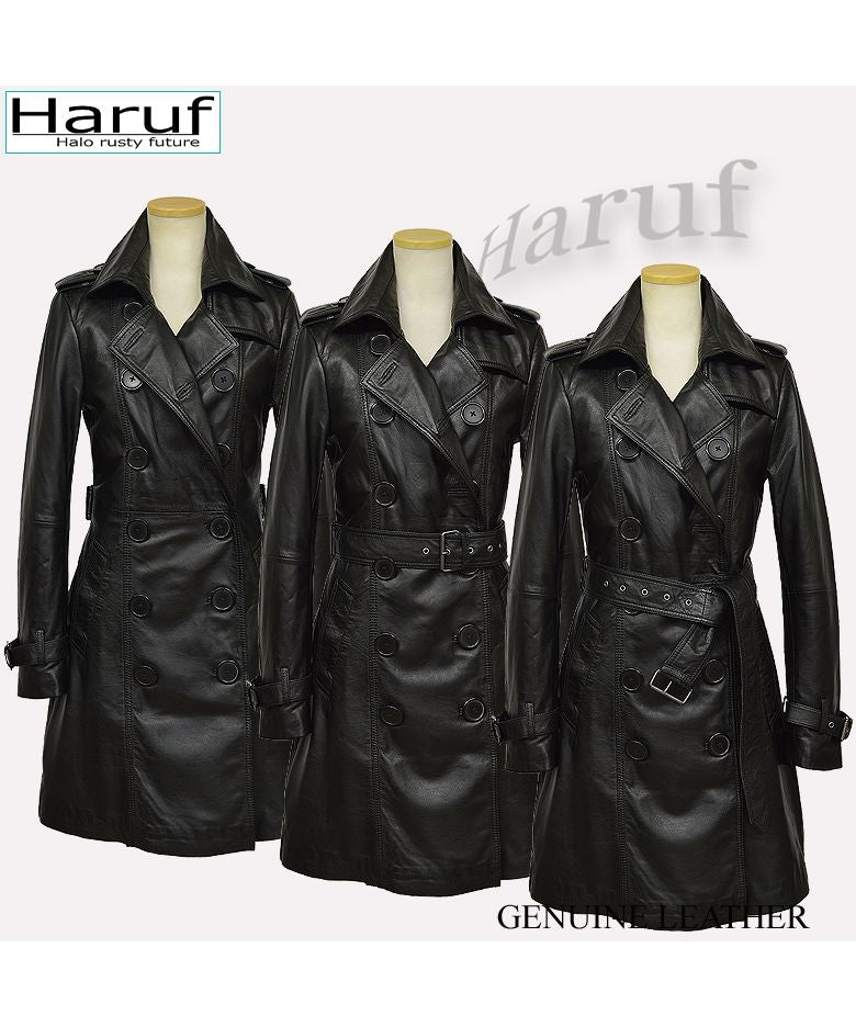 ハルフ Haruf トレンチコート レザーコート レディース 本革 レザージャケット 革ジャン ラムレザー 革コート シンプル レディースロングコート 秋冬 VANESSA3