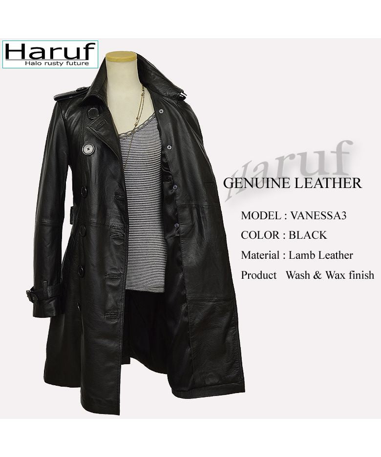 ハルフ Haruf トレンチコート レザーコート レディース 本革 レザージャケット 革ジャン ラムレザー 革コート シンプル レディースロングコート 秋冬 VANESSA3