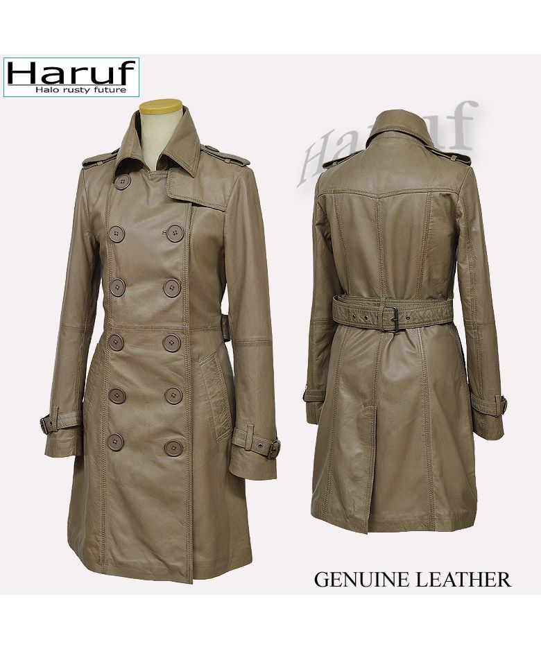 ハルフ Haruf トレンチコート レザーコート レディース 本革 レザージャケット 革ジャン ラムレザー 革コート シンプル レディースロングコート 秋冬 VANESSA3