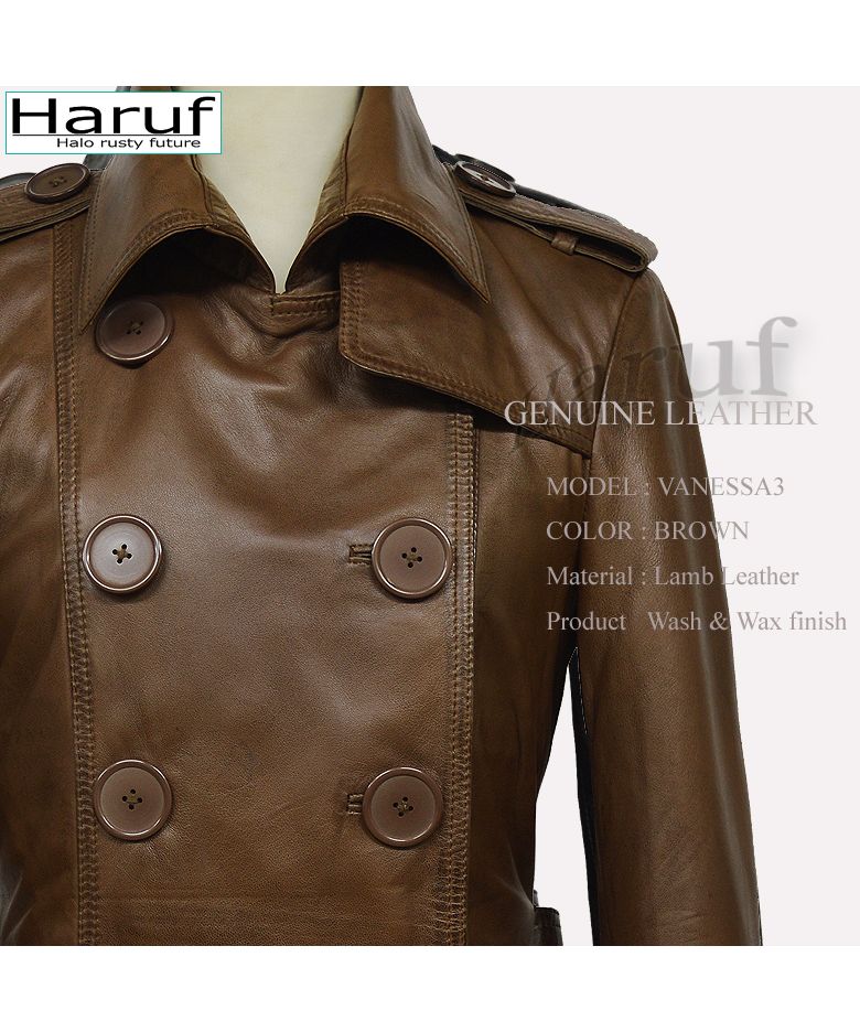 ハルフ Haruf トレンチコート レザーコート レディース 本革 レザージャケット 革ジャン ラムレザー 革コート シンプル レディースロングコート 秋冬 VANESSA3