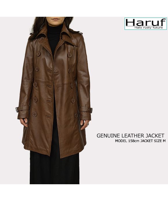 ハルフ Haruf トレンチコート レザーコート レディース 本革 レザージャケット 革ジャン ラムレザー 革コート シンプル レディースロングコート 秋冬 VANESSA3
