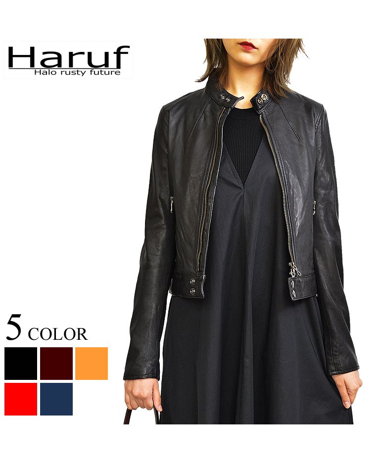 ハルフ Haruf レザージャケット ライダースジャケット レディース 本革 革ジャン シングルライダース レザーコート 皮ジャン 革ジャケット 秋冬 KP400,ブラック