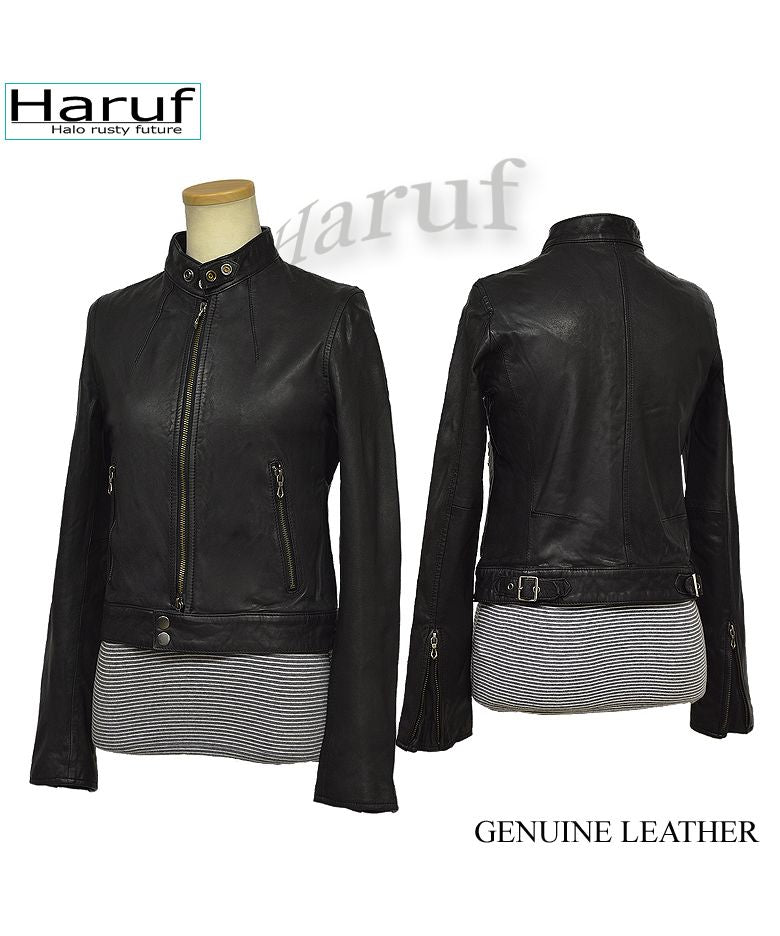 ハルフ Haruf レザージャケット ライダースジャケット レディース 本革 革ジャン シングルライダース レザーコート 皮ジャン 革ジャケット 秋冬 KP400