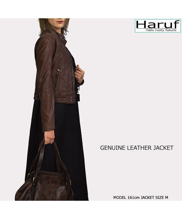ハルフ Haruf レザージャケット ライダースジャケット レディース 本革 革ジャン シングルライダース レザーコート 皮ジャン 革ジャケット 秋冬 KP400